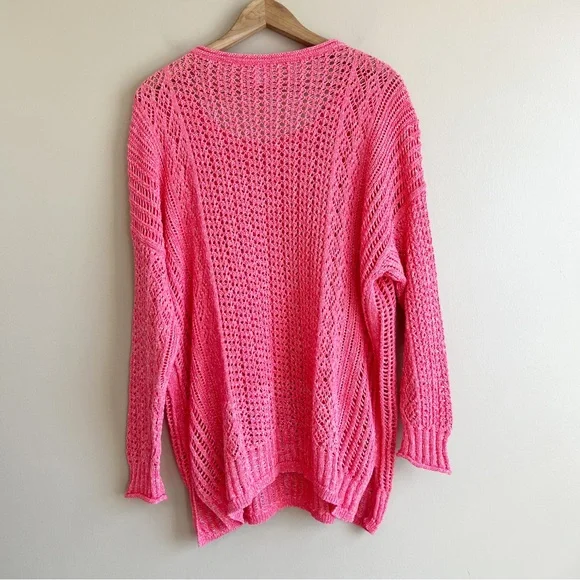 CHICO’S coral open knit sweater size XL with side slits perfect for spring EUC - Picture 5 of 7